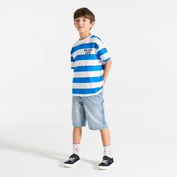 شورت برمودا كاجوال جينز باهت أزرق فاتح للأولاد