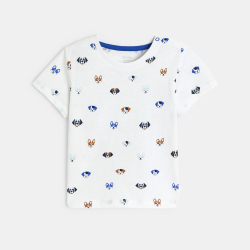 تي شيرت باللون الأبيض ومُزيَّن برسمة حيوانات، للفتيان الصغار