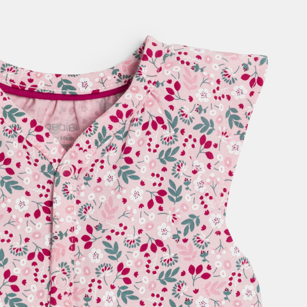 Combi courte jersey fleuri rose bébé fille Combi courte jersey fleuri rose bébé fille