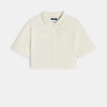 جاكيت قصير للفتيات من القماش، اللون بيج