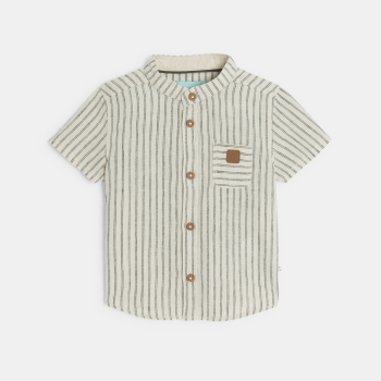 قميص كتان وقطن مقلم، أبيض اللون، لطفل رضيع