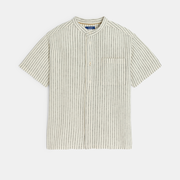 Chemise manches courtes en lin rayé beige Garçon Chemise manches courtes en lin rayé beige Garçon