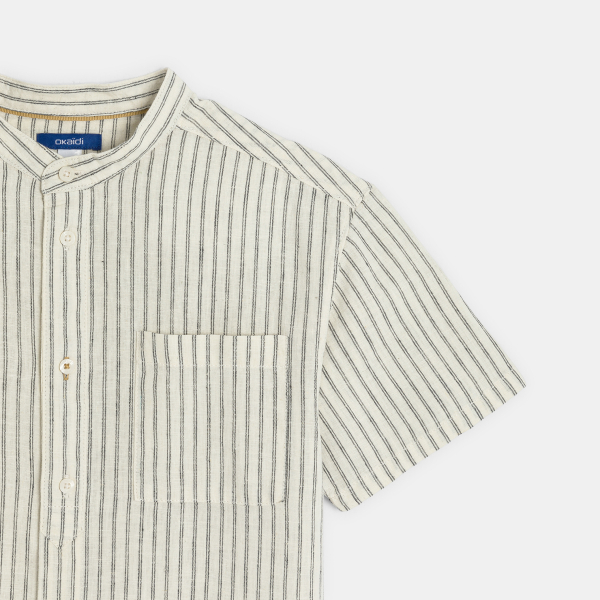 Chemise manches courtes en lin rayé beige Garçon Chemise manches courtes en lin rayé beige Garçon