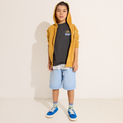 Sweat-shirt à capuche motif devant et dos jaune curry Garçon
