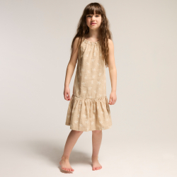 Robe à bretelles en lin imprimé beige Fille