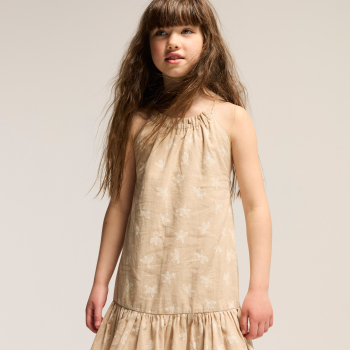 فستان بحمالات من الكتان للفتيات، اللون بيج