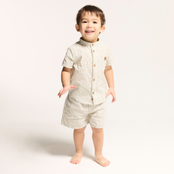 Chemise lin et coton rayé blanc bébé garçon