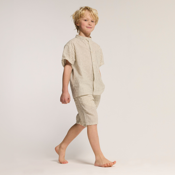 Chemise manches courtes en lin rayé beige Garçon Chemise manches courtes en lin rayé beige Garçon