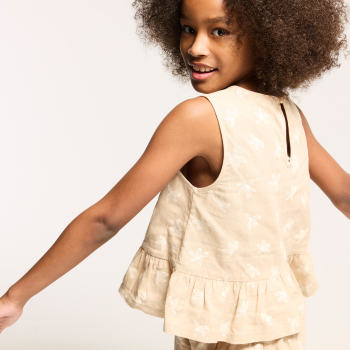 قميص داخلي مطبوع به كشكشكة للفتيات، اللون بيج