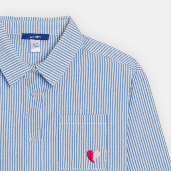 قميص مقلم أزرق اللون وعليه نقش قلب مطرز للفتيات قميص مقلم أزرق اللون وعليه نقش قلب مطرز للفتيات