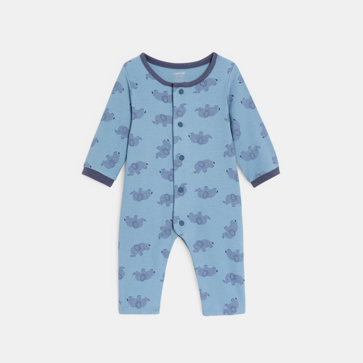 بيجاما قطنية بدون أقدام زرقاء اللون عليها رسم الفيل للصبي الصغير بيجاما قطنية بدون أقدام زرقاء اللون عليها رسم الفيل للصبي الصغير