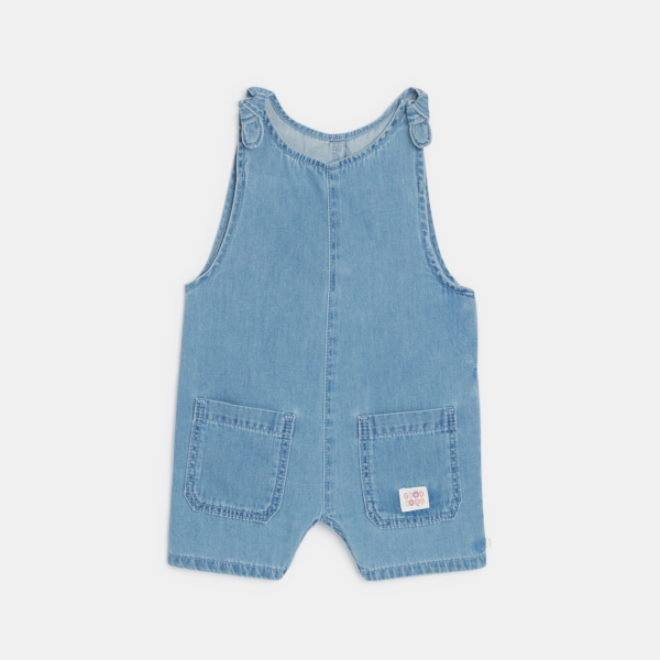 Salopette courte denim et t-shirt fruits bleu bébé fille Salopette courte denim et t-shirt fruits bleu bébé fille