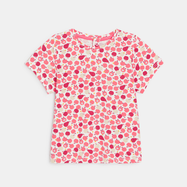 Salopette courte denim et t-shirt fruits bleu bébé fille Salopette courte denim et t-shirt fruits bleu bébé fille