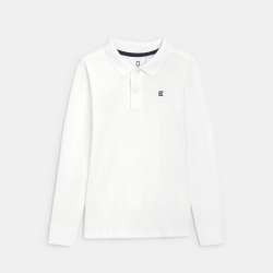 Polo à manches longues en jersey piqué blanc Garçon