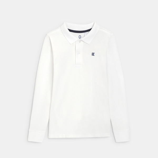 Polo à manches longues en jersey piqué blanc Garçon Polo à manches longues en jersey piqué blanc Garçon