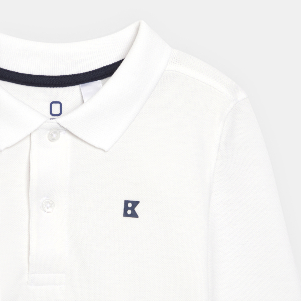 Polo à manches longues en jersey piqué blanc Garçon Polo à manches longues en jersey piqué blanc Garçon