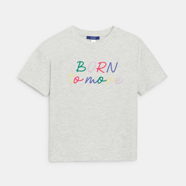 T-shirt à message gris chiné Fille T-shirt à message gris chiné Fille