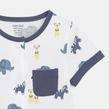 جمبسوت قصيرة مزينة برسوم الحيوانات، باللون الأزرق للأولاد الصغار