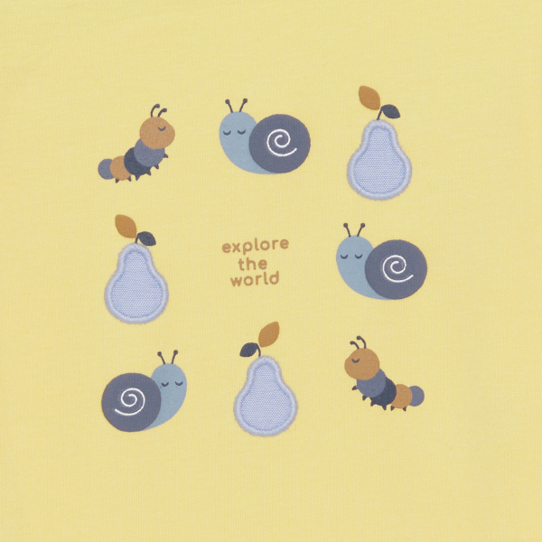 جمبسوت قصيرة مزينة برسوم الحيوانات، باللون الأصفر للأولاد الصغار جمبسوت قصيرة مزينة برسوم الحيوانات، باللون الأصفر للأولاد الصغار