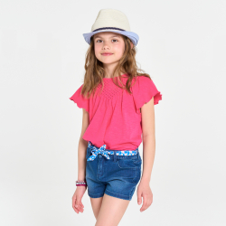 T-shirt manches courtes détail broderie anglaise jaune Fille