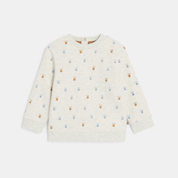 بلوفر قماش، اللون رمادي، عليه رسم الأرنب، للصبي