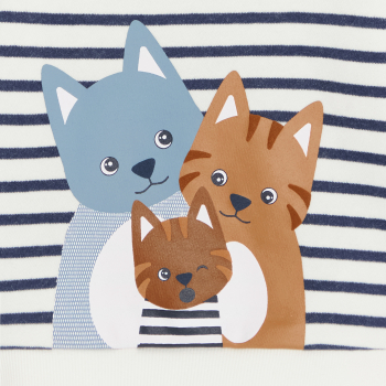 سويت شيرت ميلتون مقلم أرزق اللون مرسوم عليه قطة، للصبي الصغير