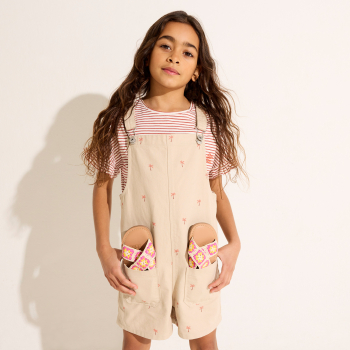 سالوبيت شورت من قماش مطبوع للفتيات، اللون بيج 
