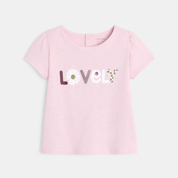 تيشيرت وردي فاتح مكتوب عليه رسالة، للطفلة الصغيرة  تيشيرت وردي فاتح مكتوب عليه رسالة، للطفلة الصغيرة