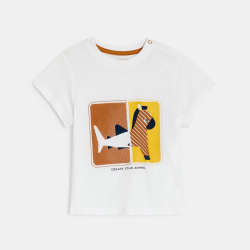 T-shirt ludique animaux blanc bébé garçon