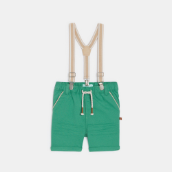 شورت برمودا قطني بحمالات من القطن الفاخر أخضر اللون للصبي الصغير