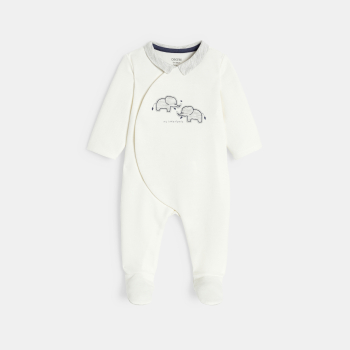 Dors-bien velours côtelé élephant blanc bébé garçon