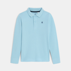 Polo à manches longues en jersey piqué bleu Garçon