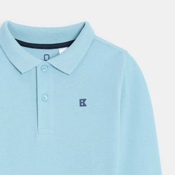 Polo à manches longues en jersey piqué bleu Garçon Polo à manches longues en jersey piqué bleu Garçon