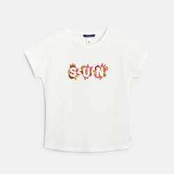 T-shirt manches courtes brodé blanc Fille