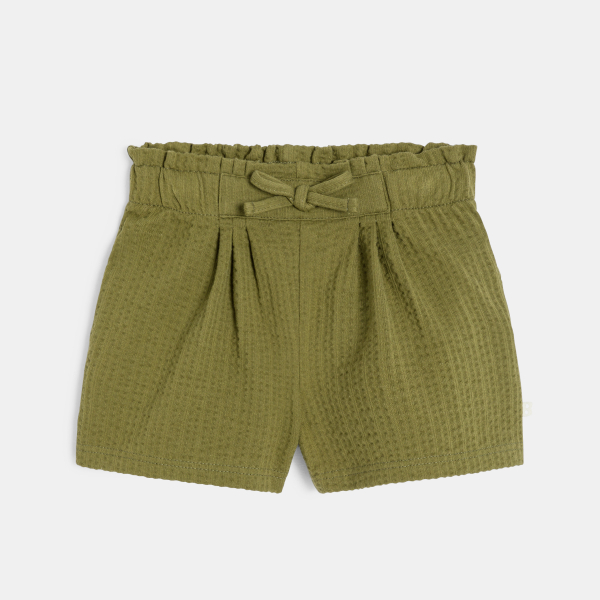 شورت بخصر عالٍ من القطن الفاخر، اللون أخضر، للطفلة الصغيرة شورت بخصر عالٍ من القطن الفاخر، اللون أخضر، للطفلة الصغيرة