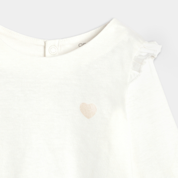 توب بأكمام طويلة وكشكشة، أبيض اللون، للفتاة الصغيرة