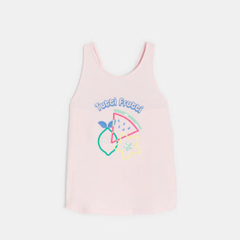 قميص داخلي عليه نقوش مطبوعة وتطريز وردي اللون بألوان الباستيل، للفتيات