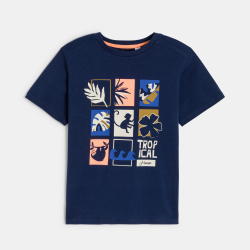 T-shirt manches courtes motif placé bleu marine Garçon