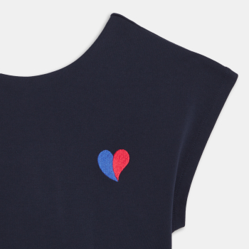 فستان بأكمام قصيرة أزرق داكن مطرز عليه قلب، للفتيات 