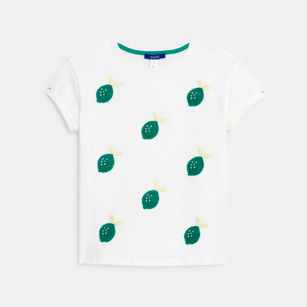 تيشيرت أبيض بأكمام قصيرة مطرزة، للفتيات تيشيرت أبيض بأكمام قصيرة مطرزة، للفتيات