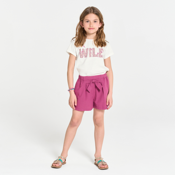 T-shirt à message pailleté blanc Fille T-shirt à message pailleté blanc Fille