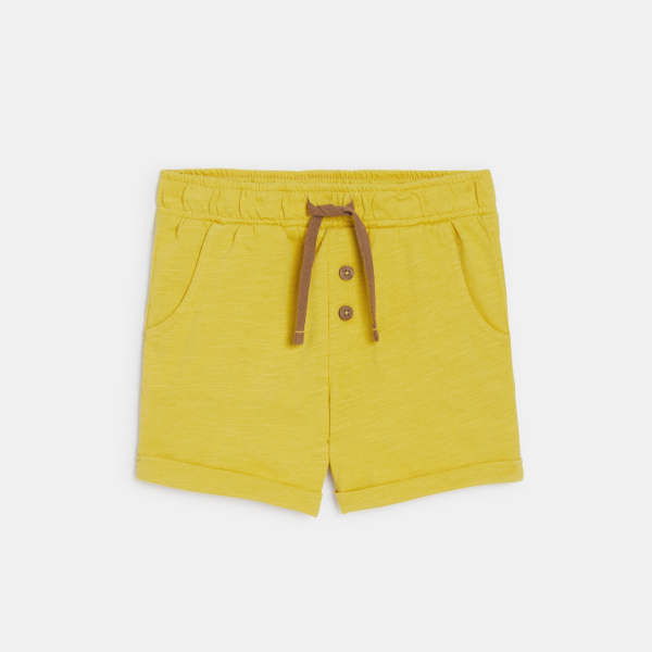 شورت جيرسيه قطني مقلم أصفر اللون للصبي الرضيع