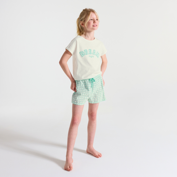 بيجاما-بشورت باللون الأخضر الباستيل قطعتين للفتيات بيجاما-بشورت باللون الأخضر الباستيل قطعتين للفتيات