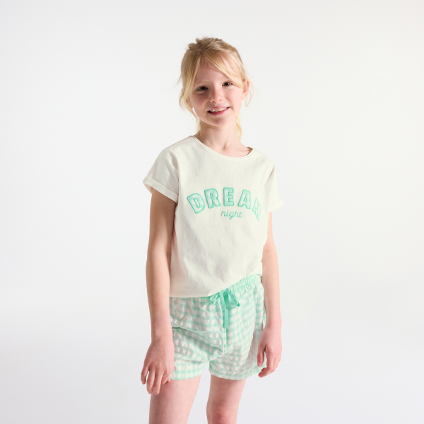بيجاما-بشورت باللون الأخضر الباستيل قطعتين للفتيات بيجاما-بشورت باللون الأخضر الباستيل قطعتين للفتيات
