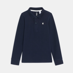 Polo à manches longues en jersey piqué bleu Garçon