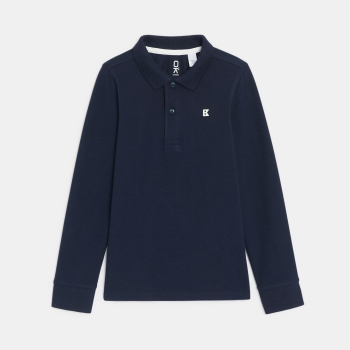 Polo à manches longues en jersey piqué bleu Garçon