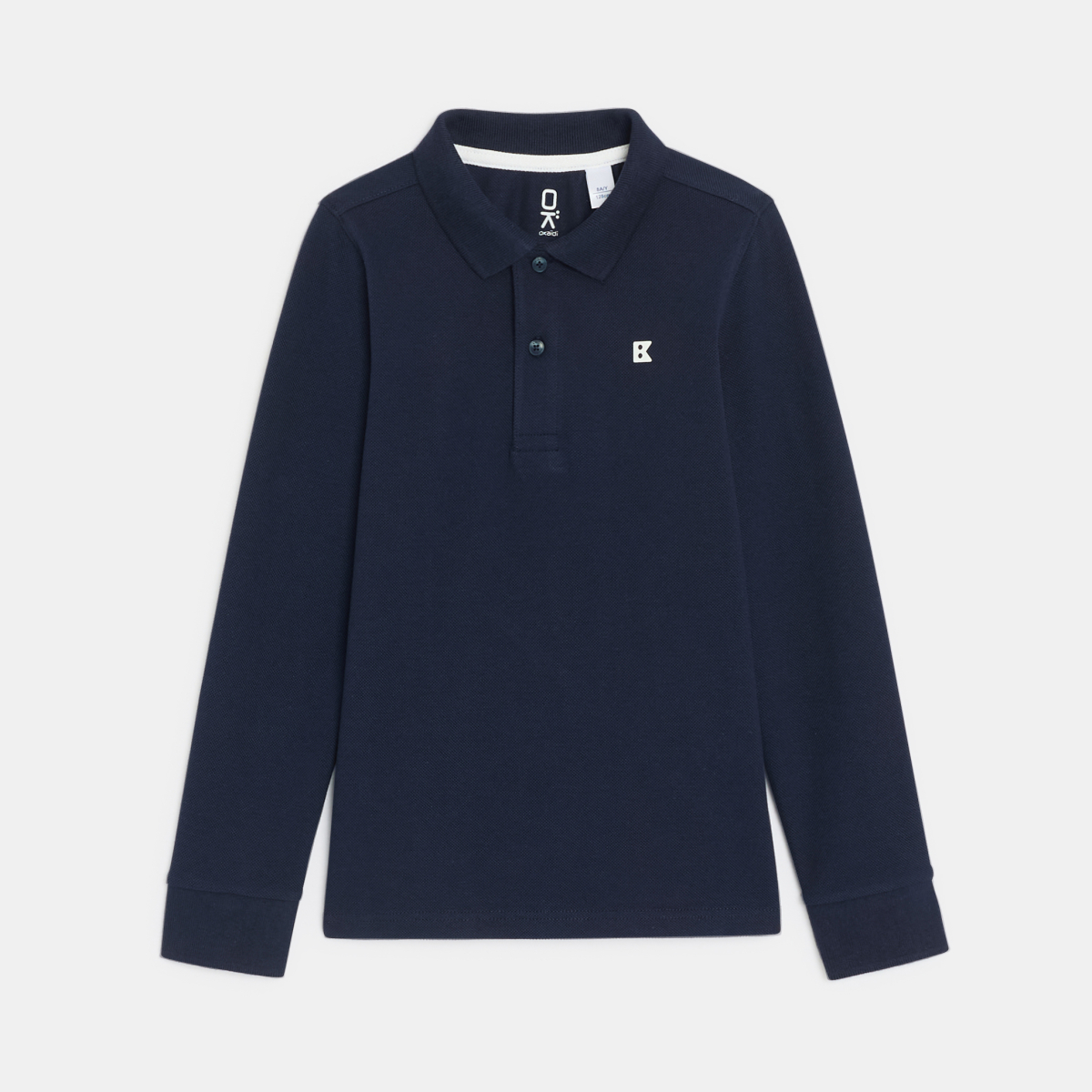 Polo à manches longues en jersey piqué bleu Garçon Polo à manches longues en jersey piqué bleu Garçon