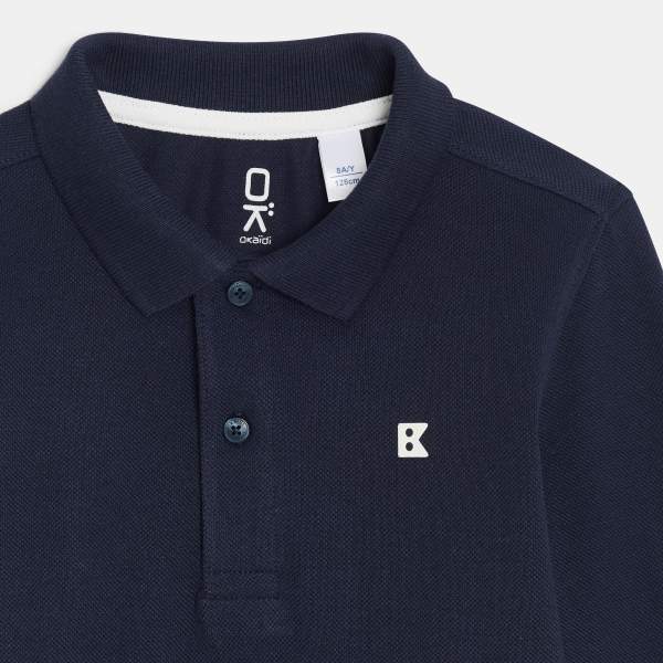 Polo à manches longues en jersey piqué bleu Garçon Polo à manches longues en jersey piqué bleu Garçon