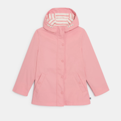 سترة مشمّعة مقاومة للمطر بقلنسوة، باللون الوردي للفتيات.
