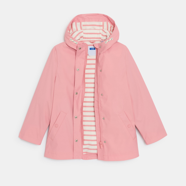 سترة مشمّعة مقاومة للمطر بقلنسوة، باللون الوردي للفتيات. سترة مشمّعة مقاومة للمطر بقلنسوة، باللون الوردي للفتيات.